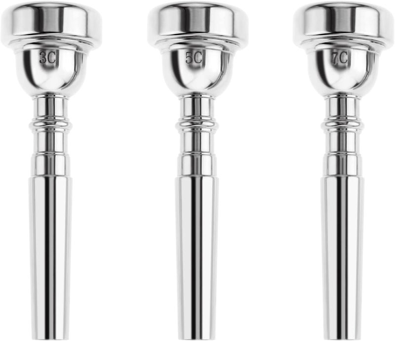 ETERMETA 3 Pack Silver Trumpet Mouthpiece Set 7C 5C 3C Compatible with Yamaha, Bach, Conn & King, Brass Instrument Accessories for Beginners & Professional Players - Image 1
